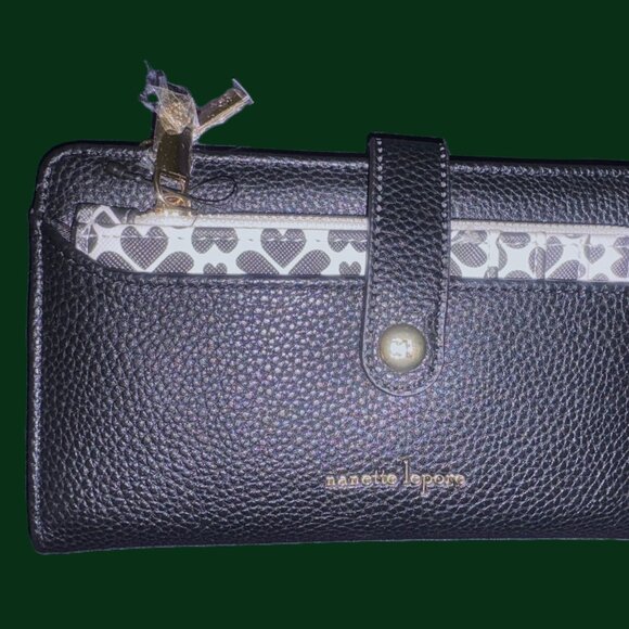 Nanette Lepore 2/1 Black Leather Snap Wallet with Card Holder Gold Hdware NWT - Picture 5 of 12